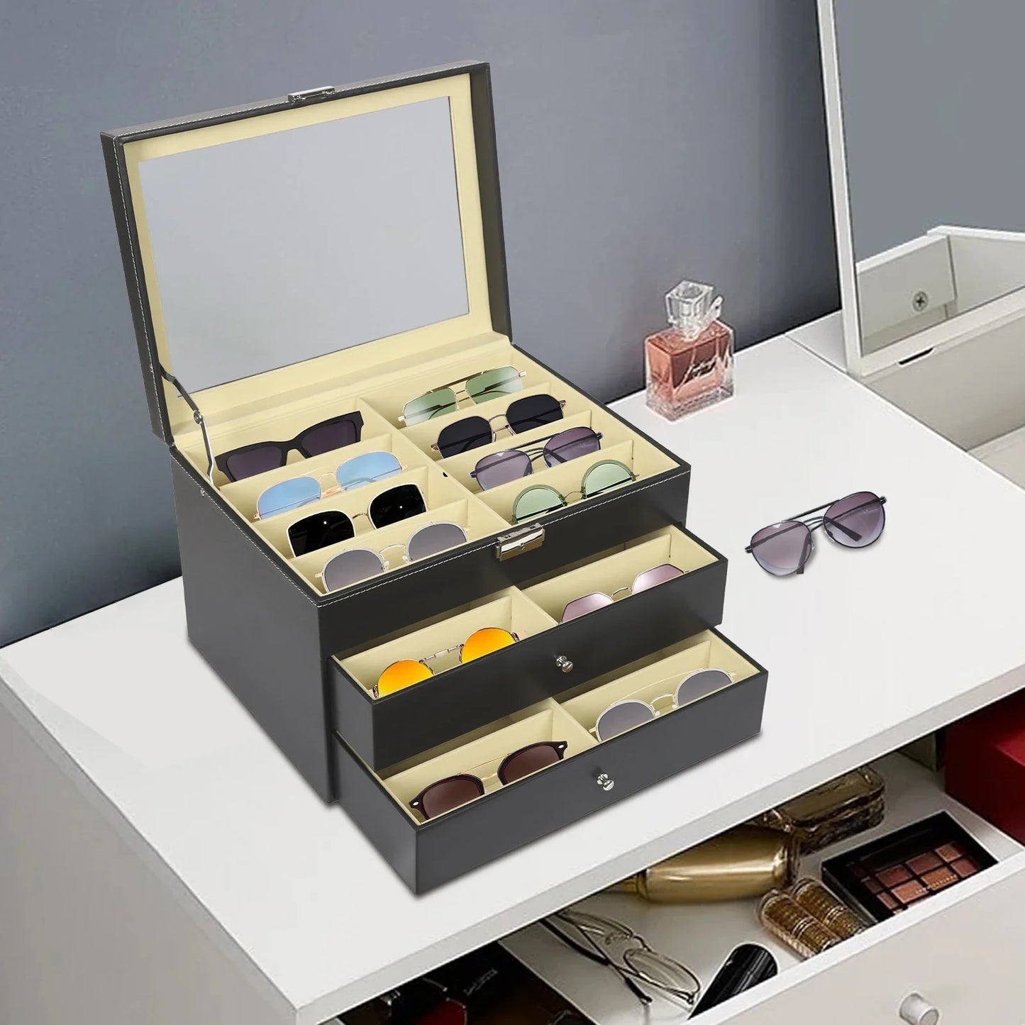 CN Guangdong Sunglasses Organizer 24 Compartments Clear Lid