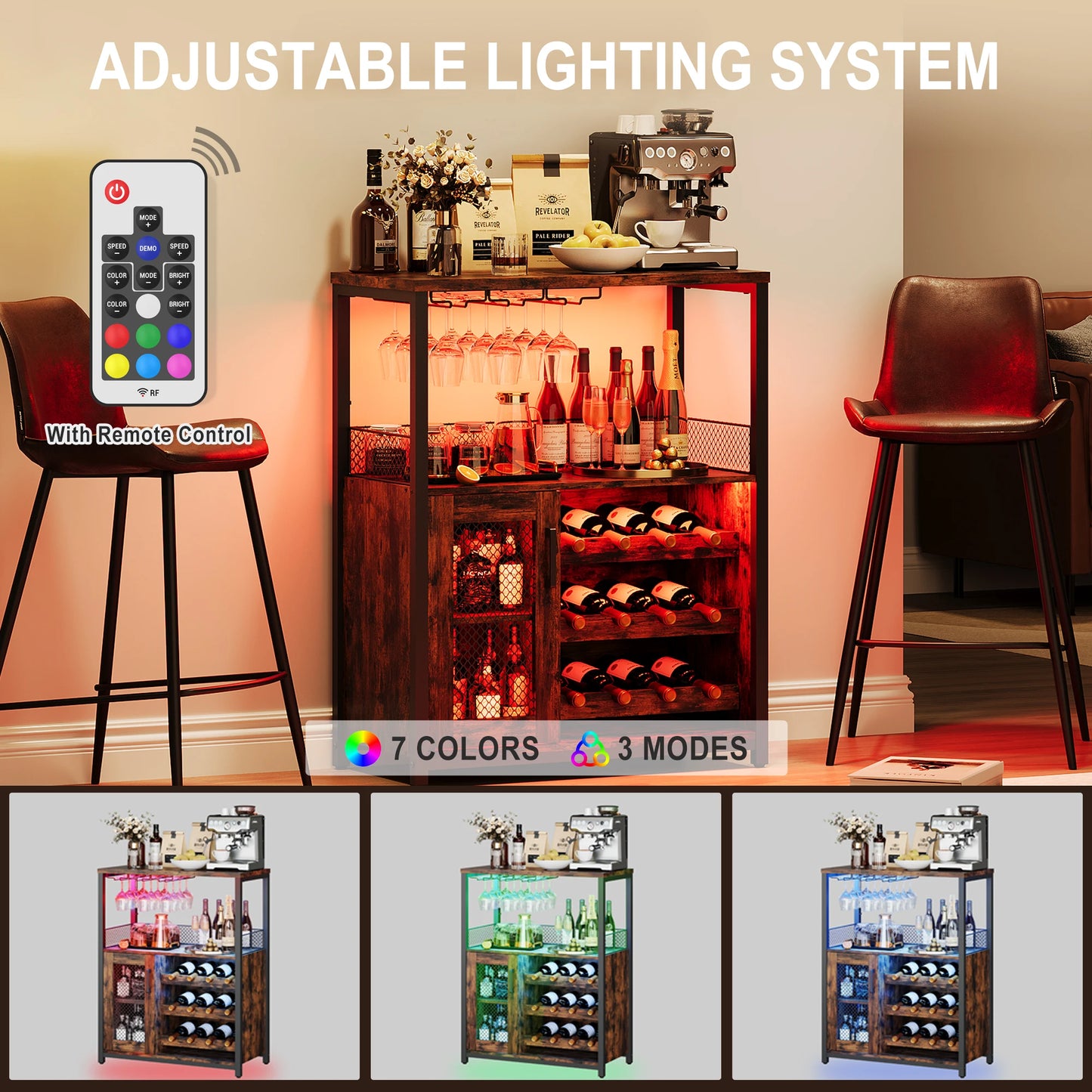 Hign-concerned Wine Bar Cabinet With LED Lights Removable Storage