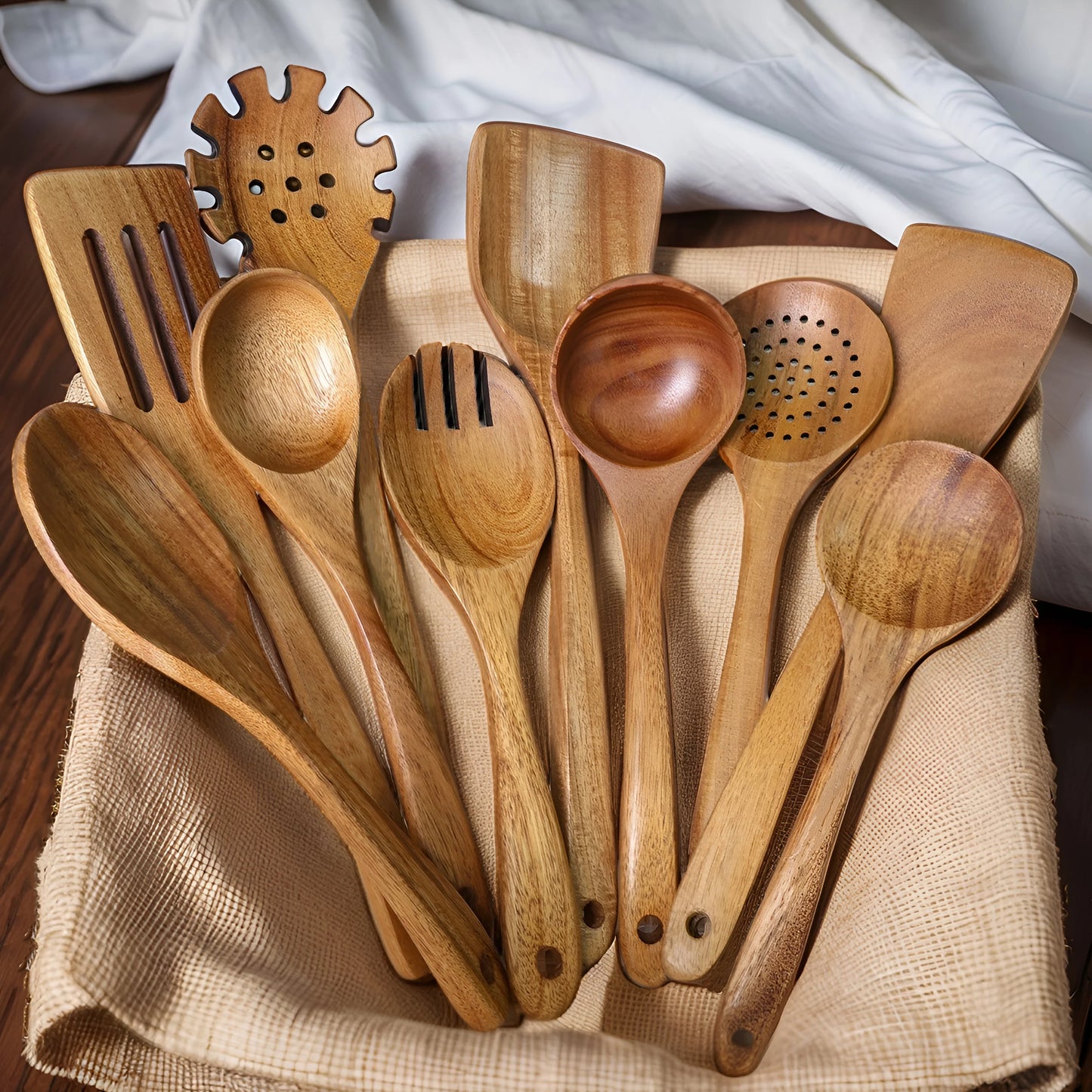 Chuju 10 Piece Solid Wooden Kitchen Utensil Set for Cooking