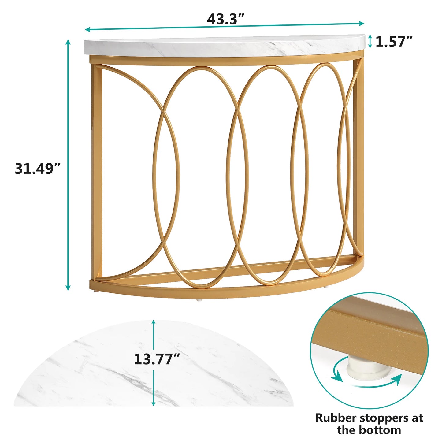 Tribesigns Half Moon Gold Console Table, 43" Modern Entryway Table, Narrow Semi Circle Sofa Table with Geometric Metal Frame
