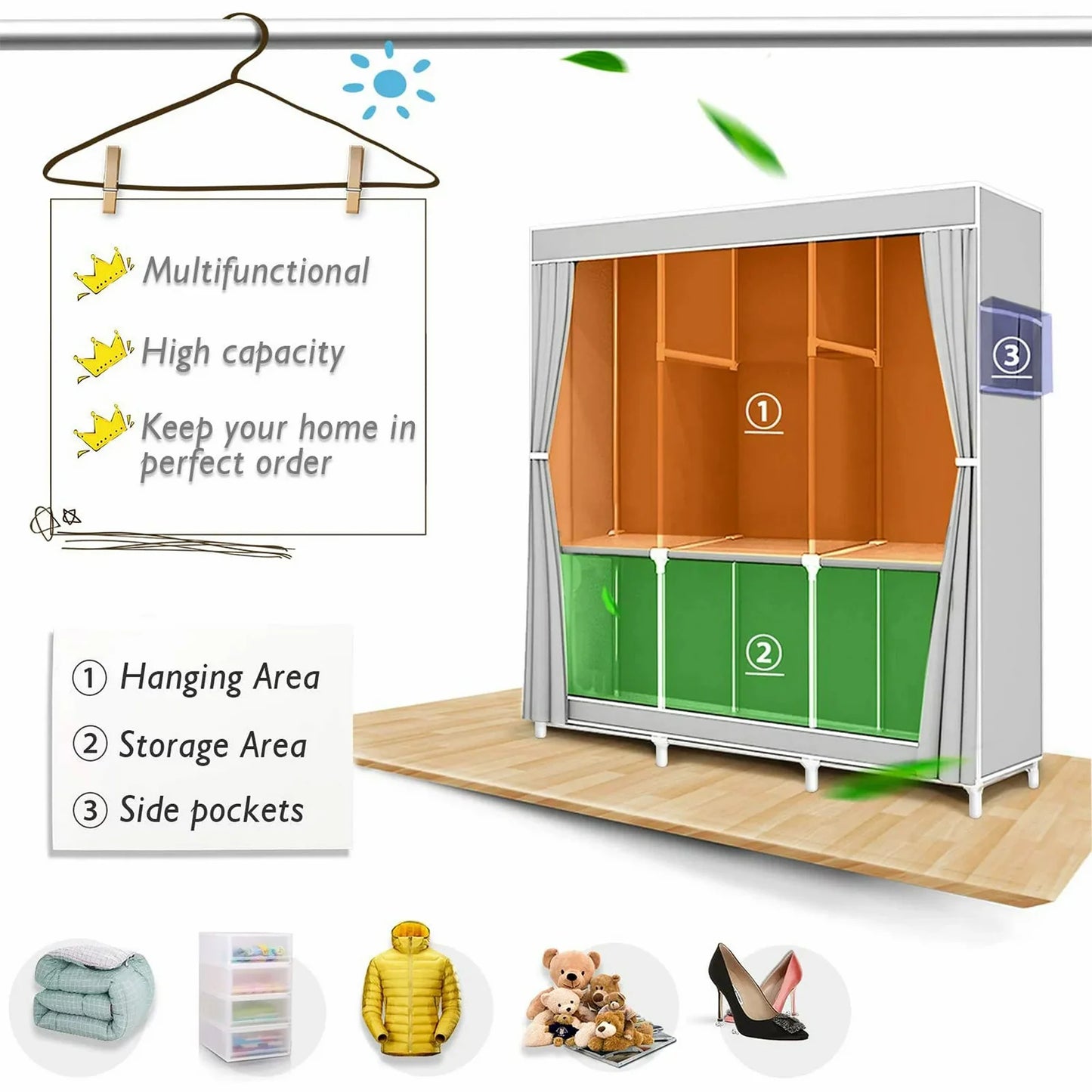 Folded Closet Organizer Storage Rack Nonwoven Fabric