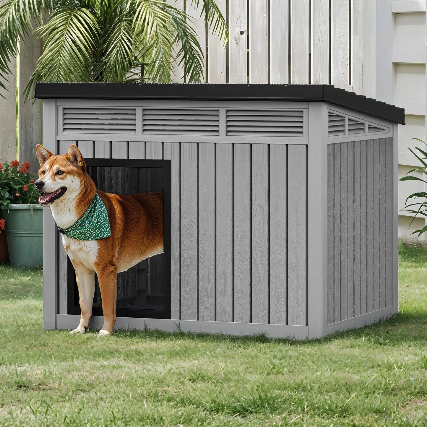 Plastic Dog House With Liftable Roof And Air Vents