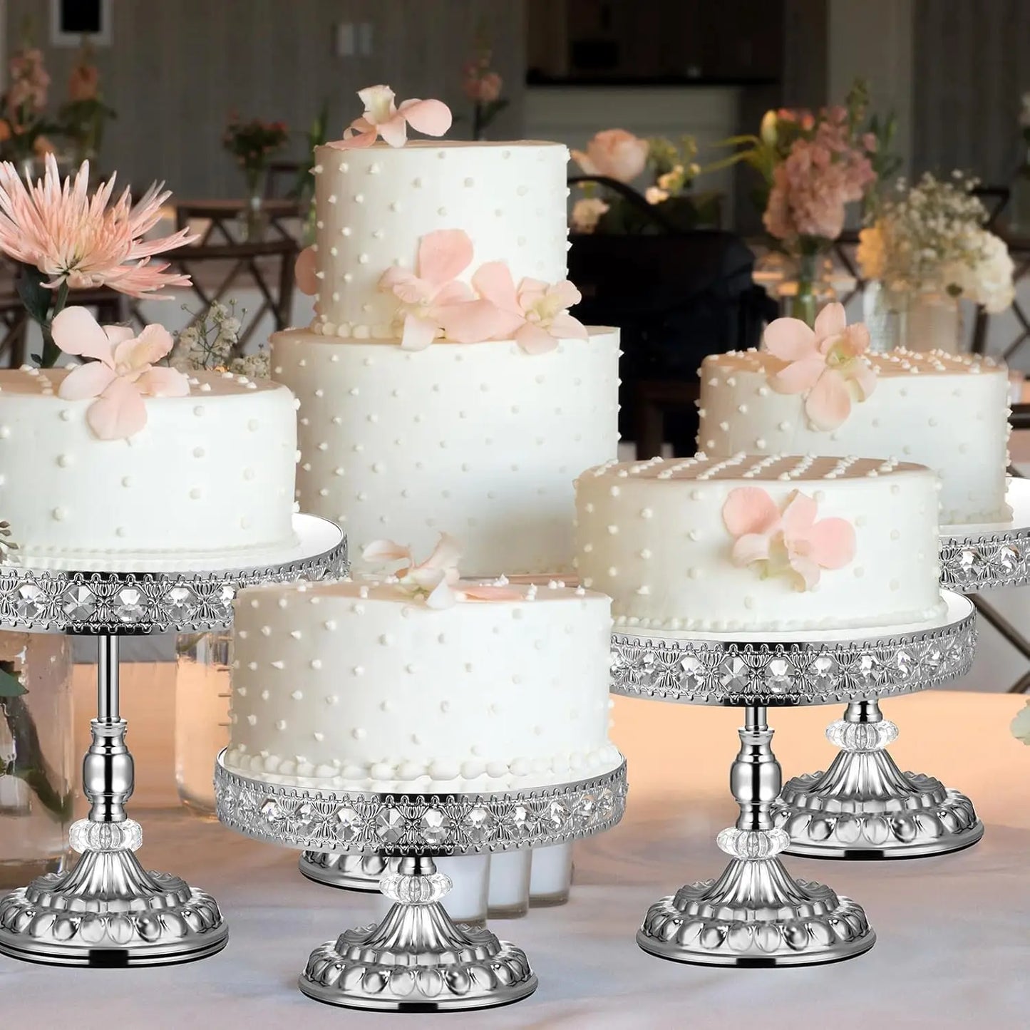 XMSJ 12-Piece Silver Cake Stand Set Vintage Crystal Edge Display