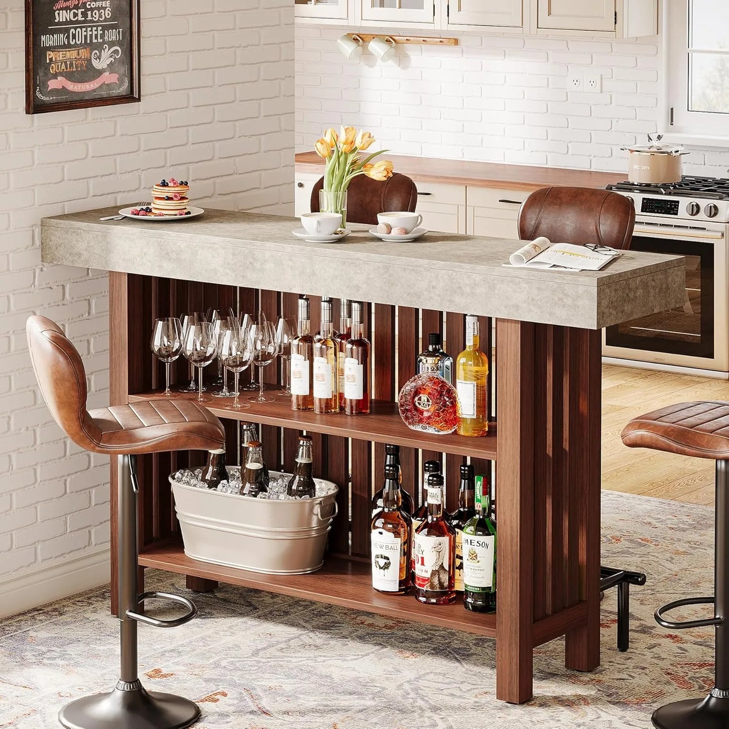 Little Tree Modern Home Bar Cabinet With Two Tier Island