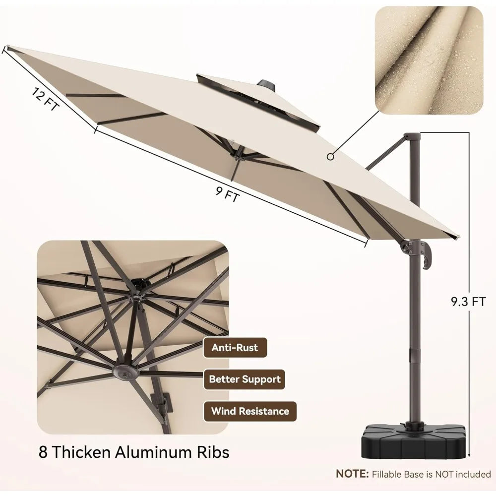 Cantilever Patio Umbrella 360 Degree Rotation Heavy Duty Rectangular Offset