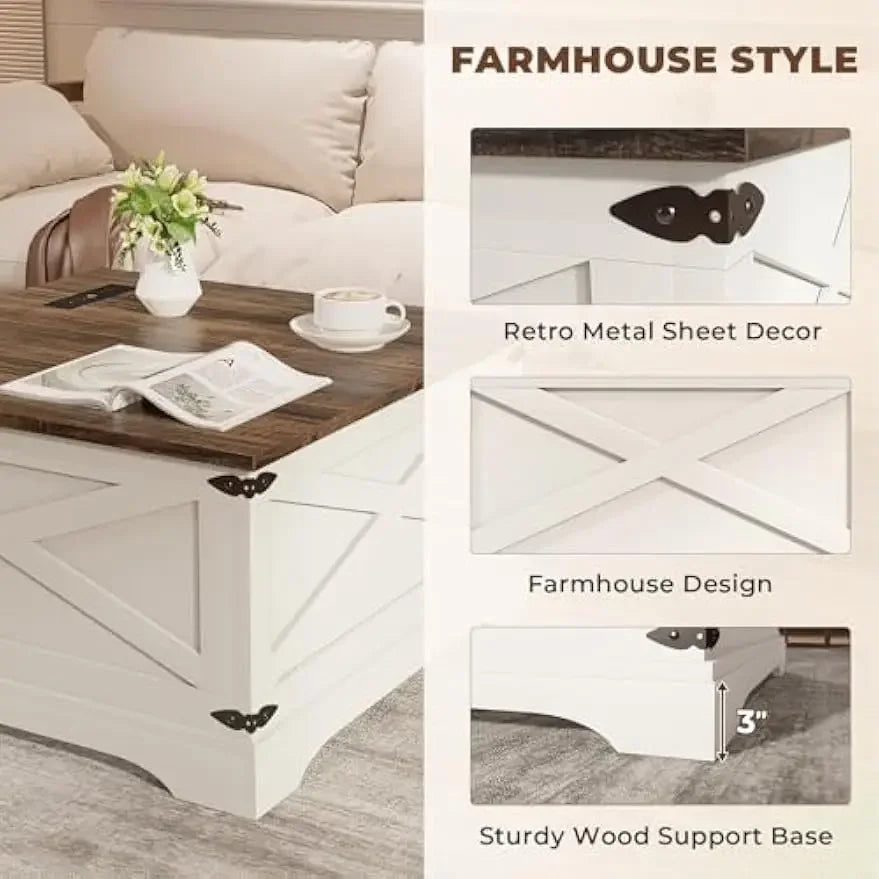 2025-Lift Top Coffee Table with Storage, Square Coffee Table for Living Room with Charging Port