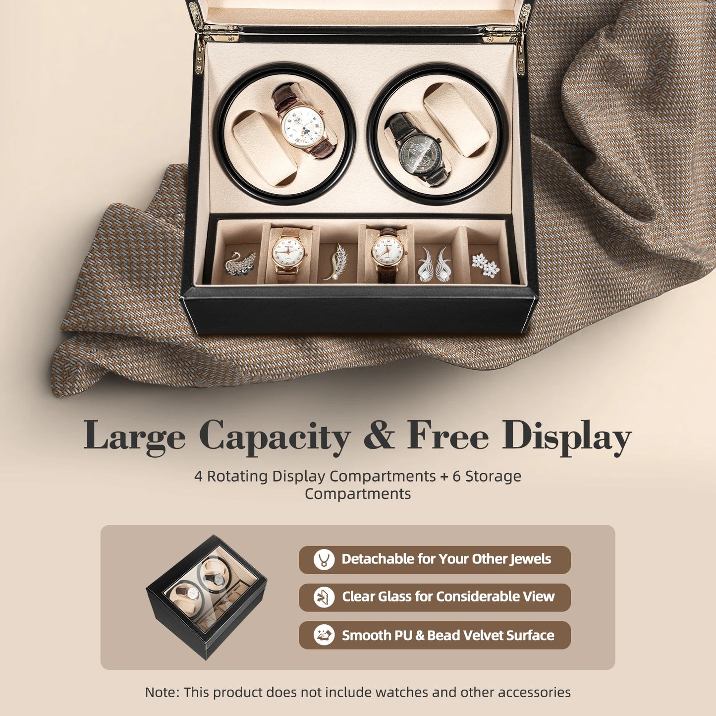 Hign-concerned 4 Plus 6 Watch Winder Case PU Leather Automatic Box