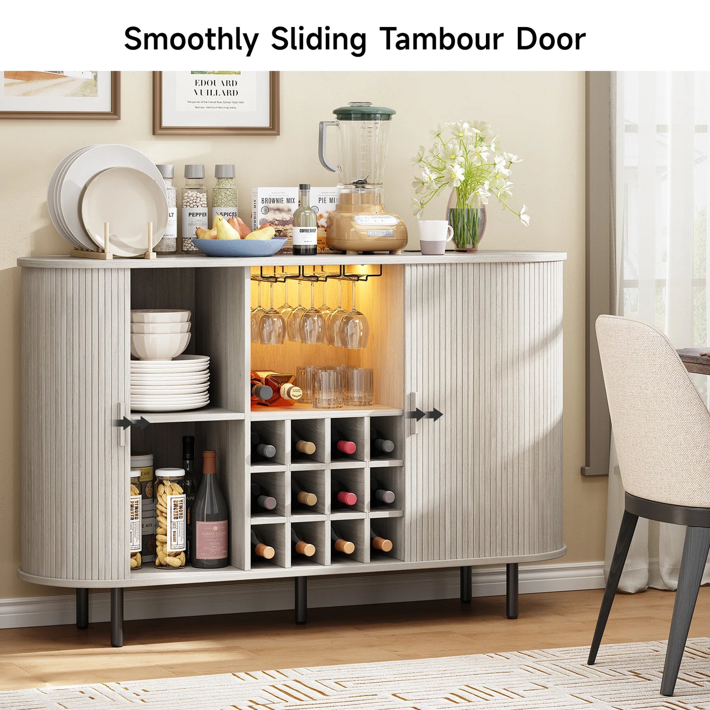 Door Style Wine Bar Cabinet With LED Lights