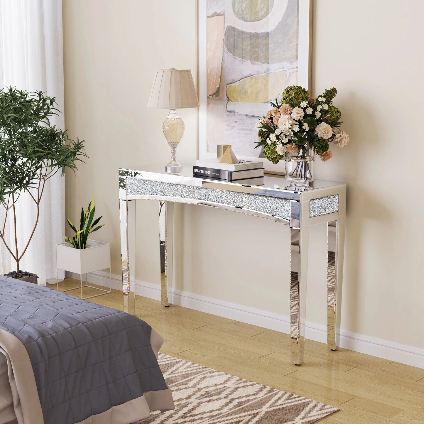 Wisfor Mirrored Console Table With Crystal Inlay For Living Room