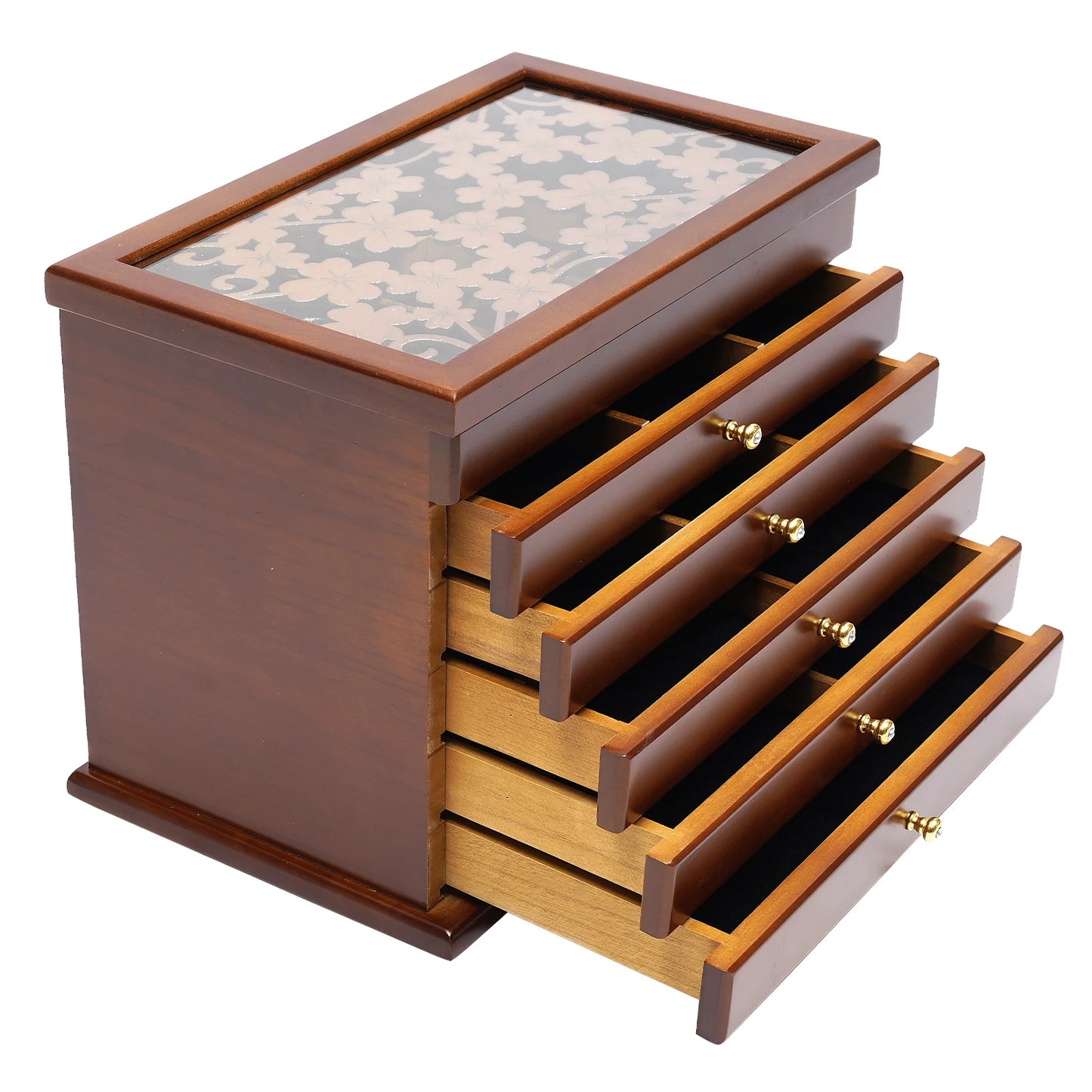6 Layers Wooden Jewelry Boxes Ring Box with Velvet Fabric Jewelry Storage Organizer and Makeup Case Brown/White