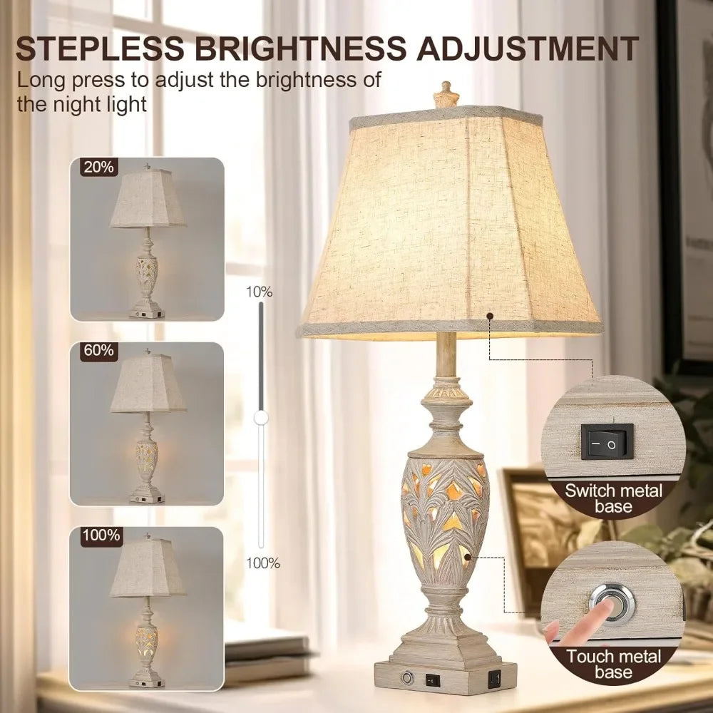 XMSJ Touch Control Traditional Lamps Set Of 2 With USB Ports