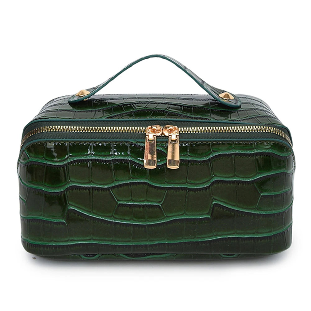 Closure PU Leather Makeup Bag Multi Compartment Cosmetic Organizer