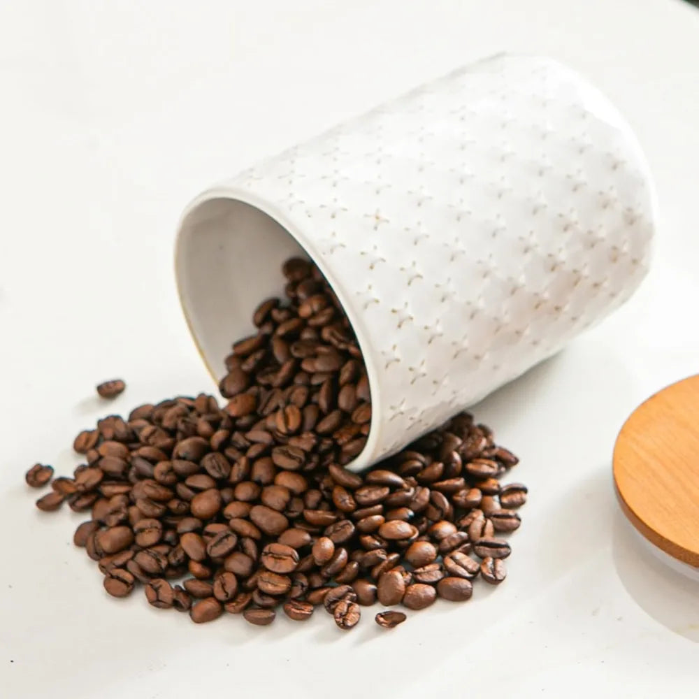 Ceramic Canister Set With Wooden Lids Airtight Food Jars