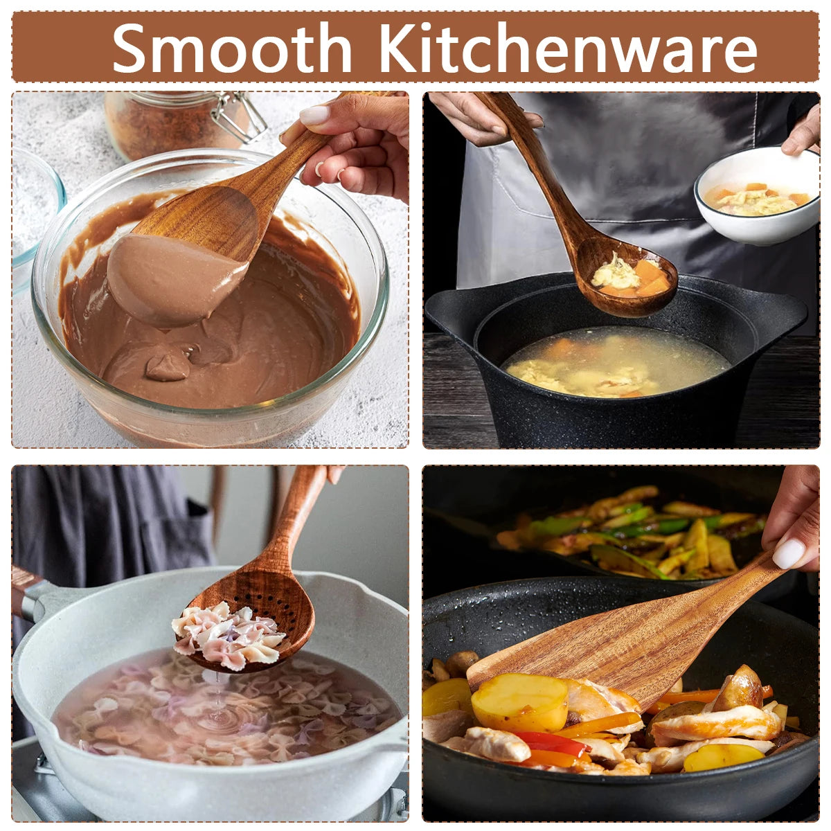 Chuju 10 Piece Solid Wooden Kitchen Utensil Set for Cooking