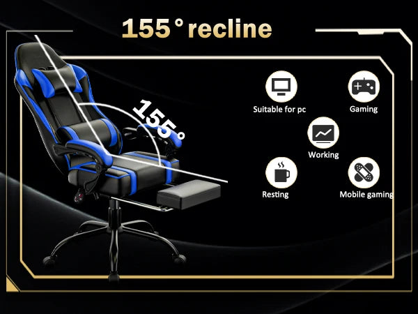 Gaming Chair With Footrest Genuine Leather Reclining Office Desk Chair