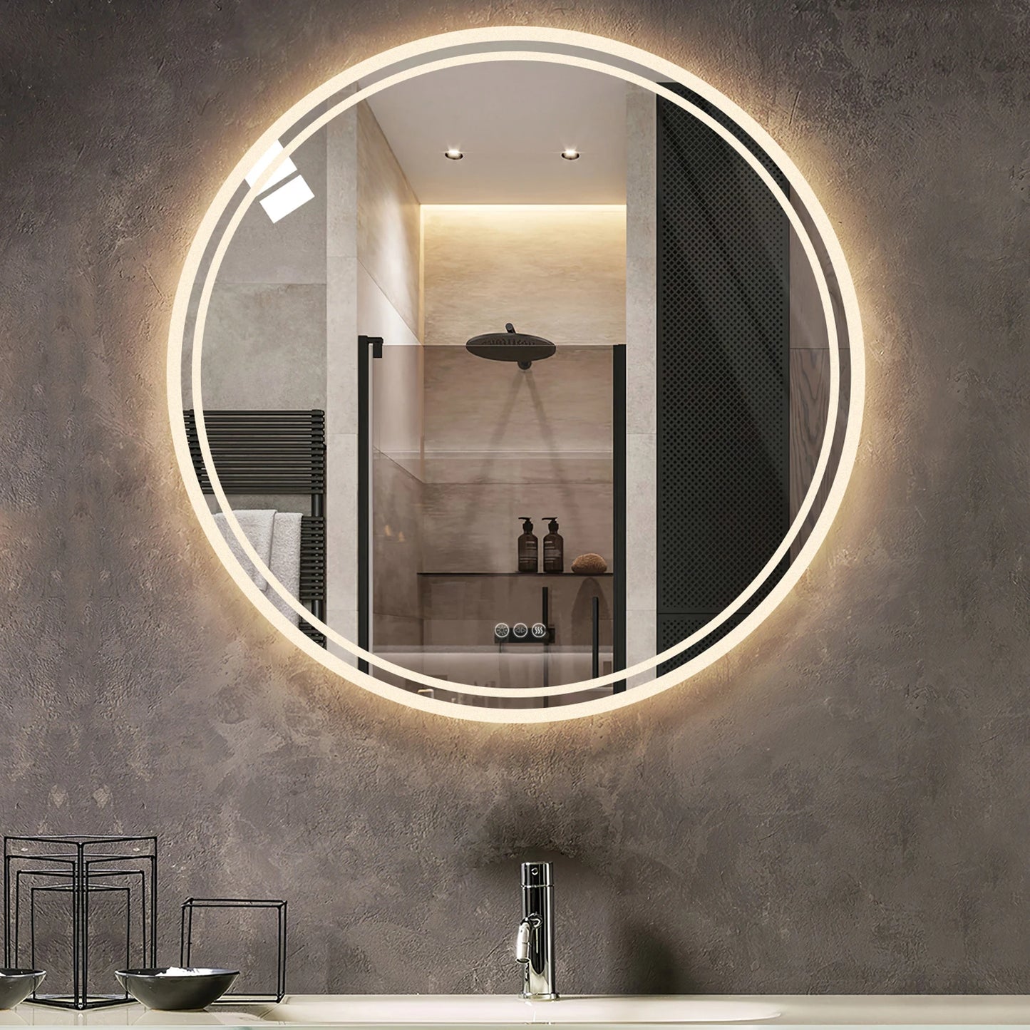 Wisfor Bathroom LED Mirror Circle Backlit Wall Mounted IP65