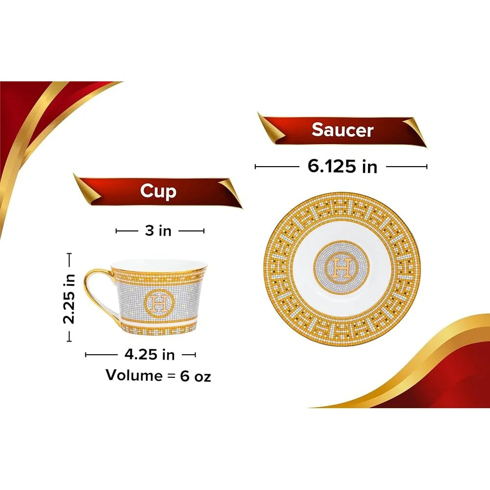 Drinkware Mosaic Porcelain Tea Set With Gold Leaf Accents