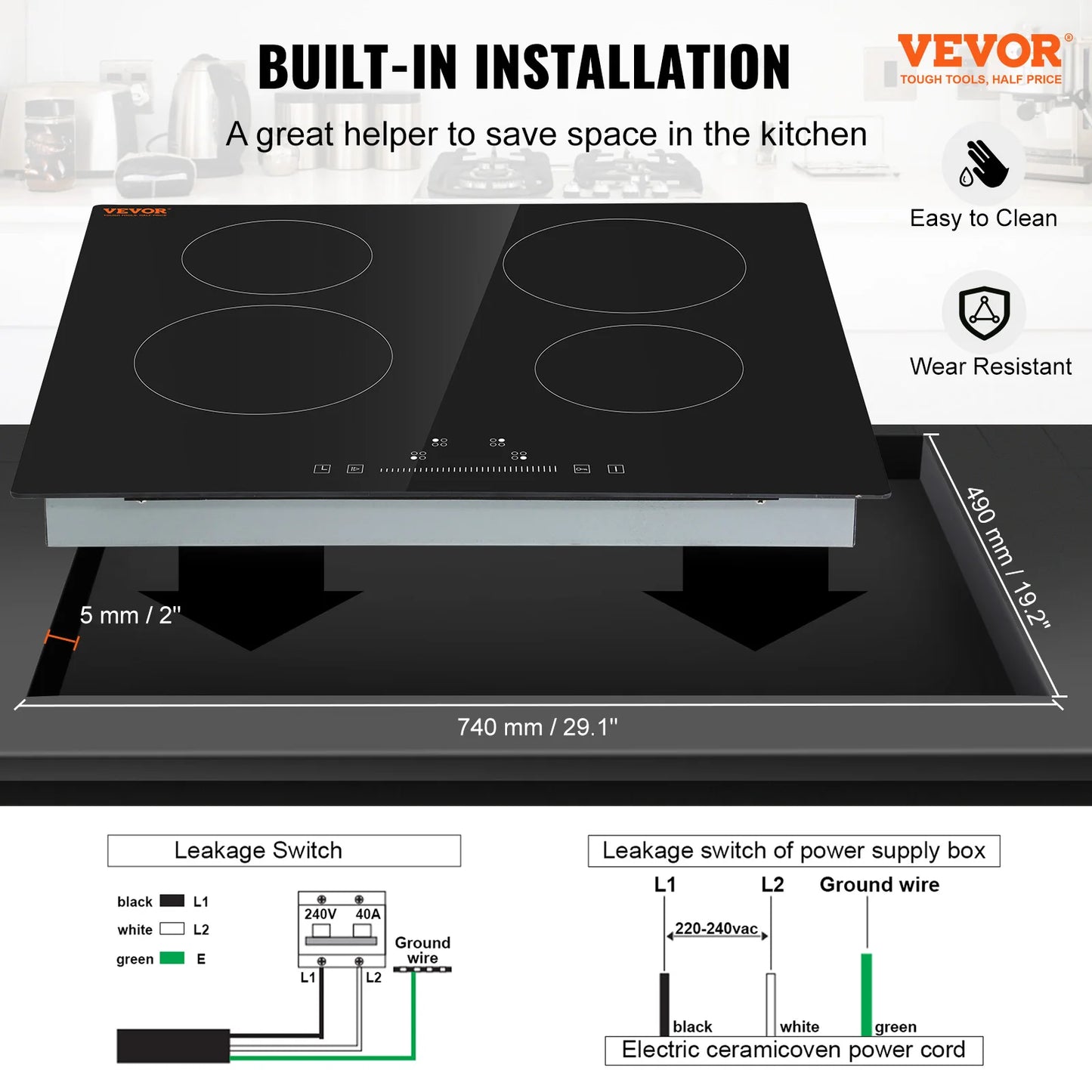 VEVOR Induction Cooktop 2 4 5 Burners Ceramic Glass