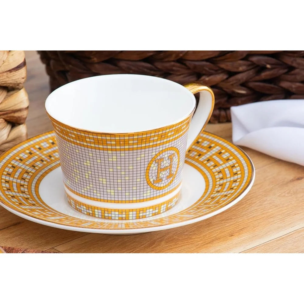 Drinkware Mosaic Porcelain Tea Set With Gold Leaf Accents