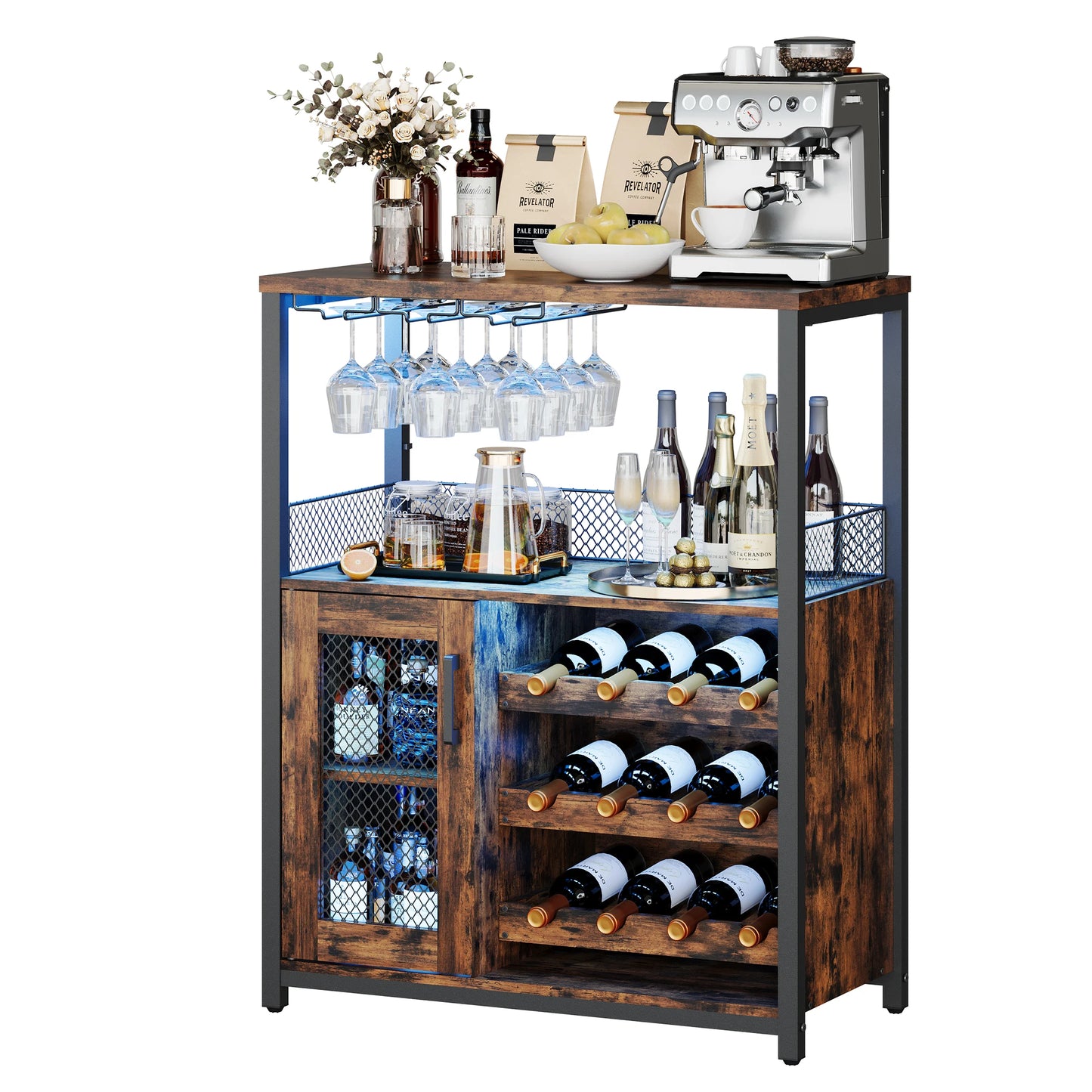 Hign-concerned Wine Bar Cabinet With LED Lights Removable Storage