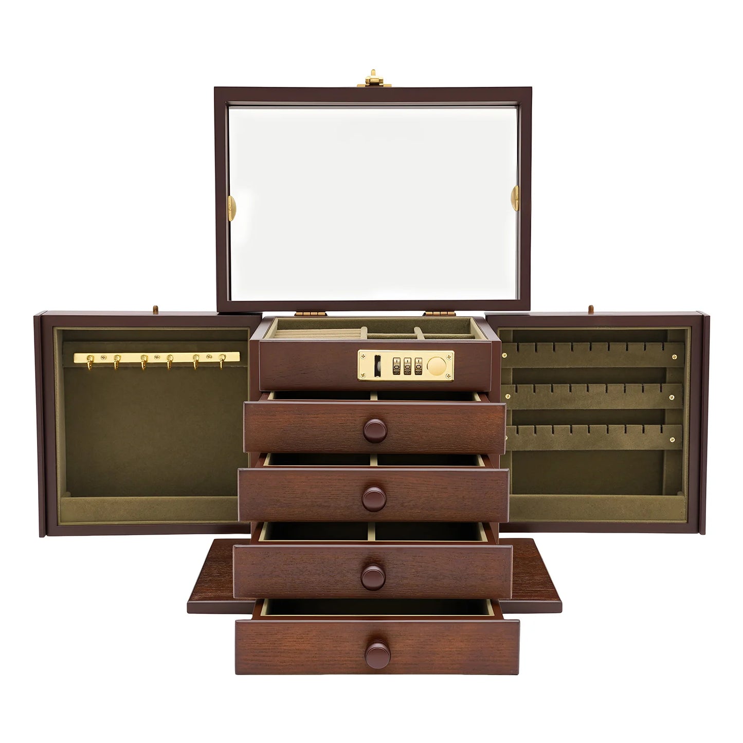 Sichuan 5 Tiers Jewelry Box Organizer With Lock And Mirror