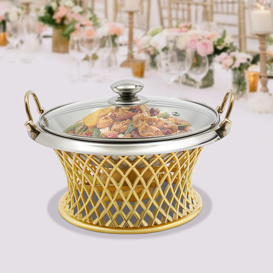 24cm/9.45in Buffet Chafing Dish, Round Chafing Dish, Chafing Dish With Lid, BBQ Tool, For Wedding, Kitchen, Party Decoration