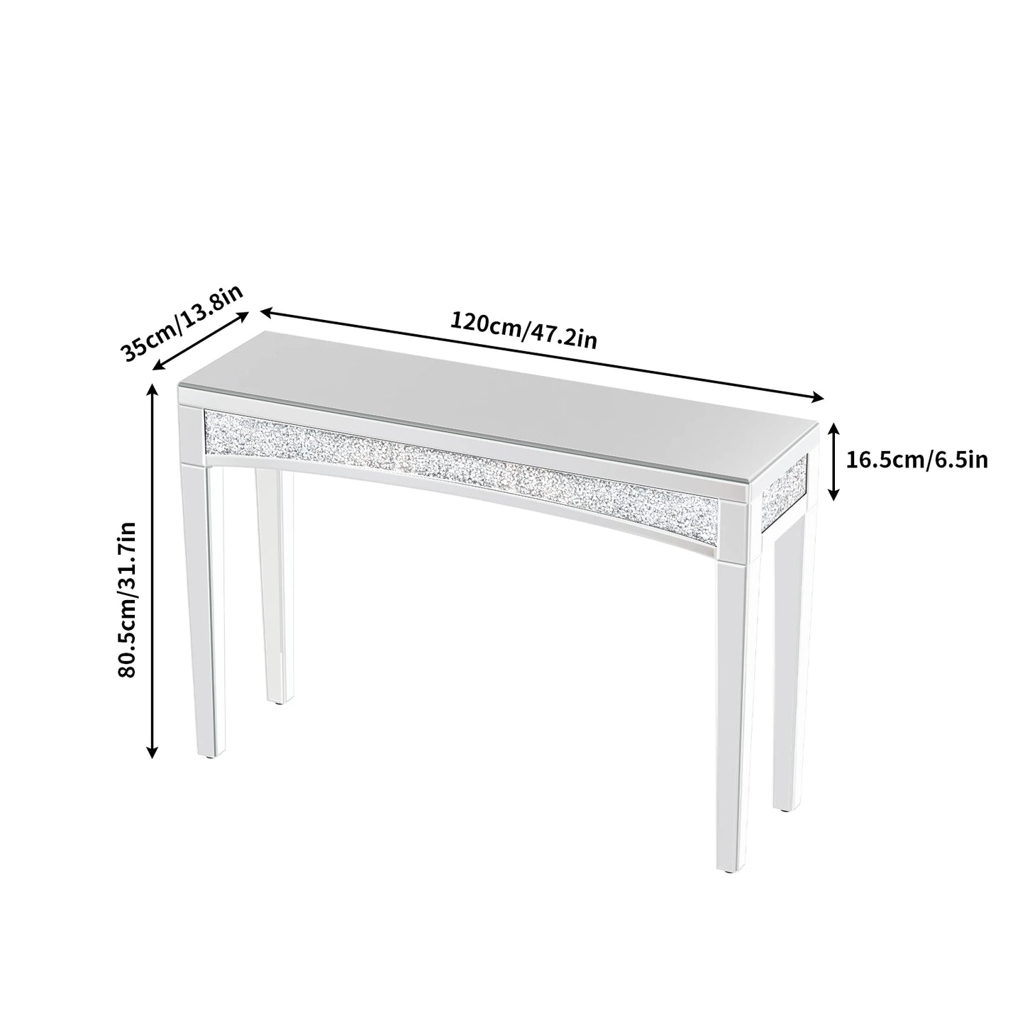 Wisfor Mirrored Console Table With Crystal Inlay For Living Room