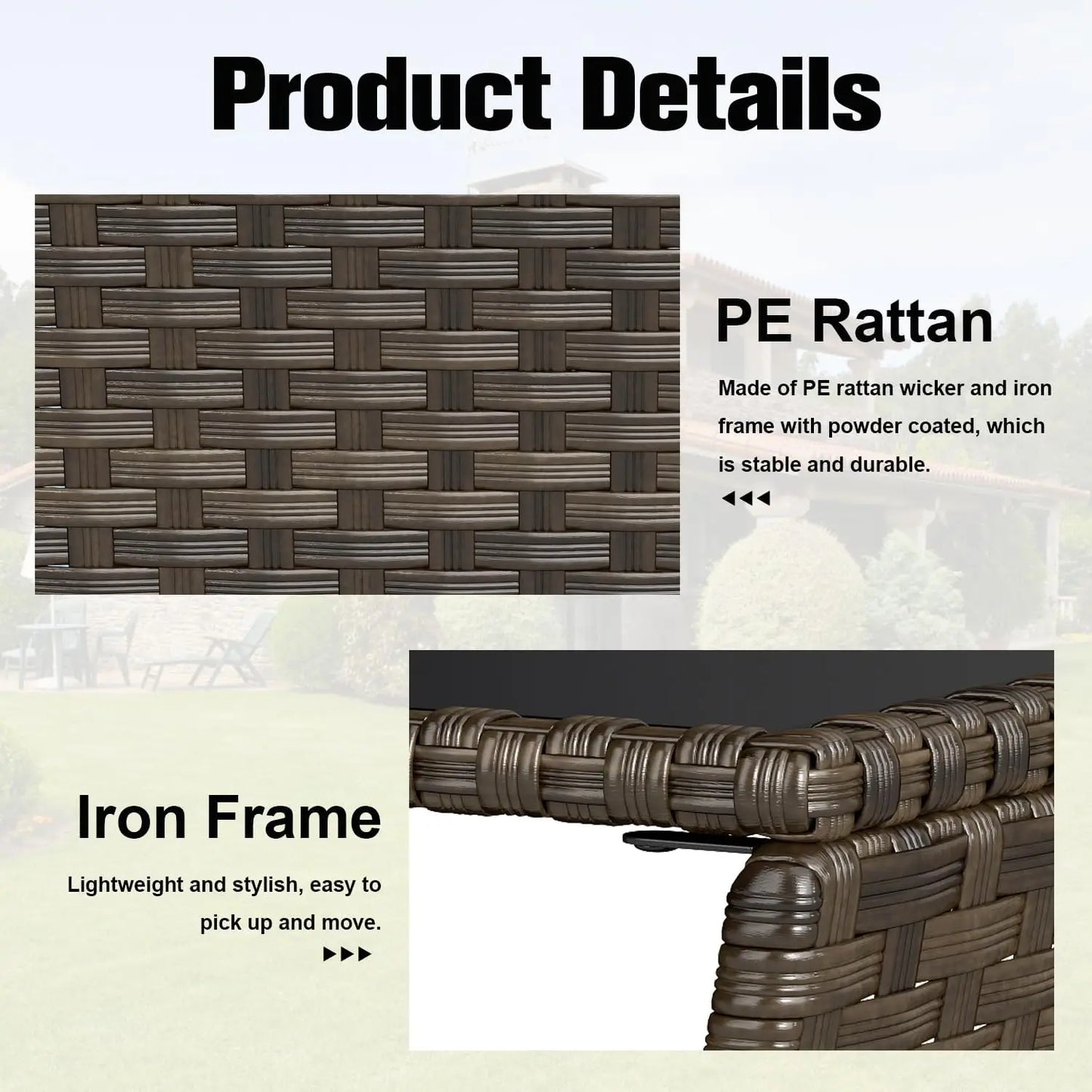 Outdoor Side Table - Set of 2 Tempered Glass Top Small Outdoor Wicker Table with Storage Shelf for Patio, Balcony & Porch