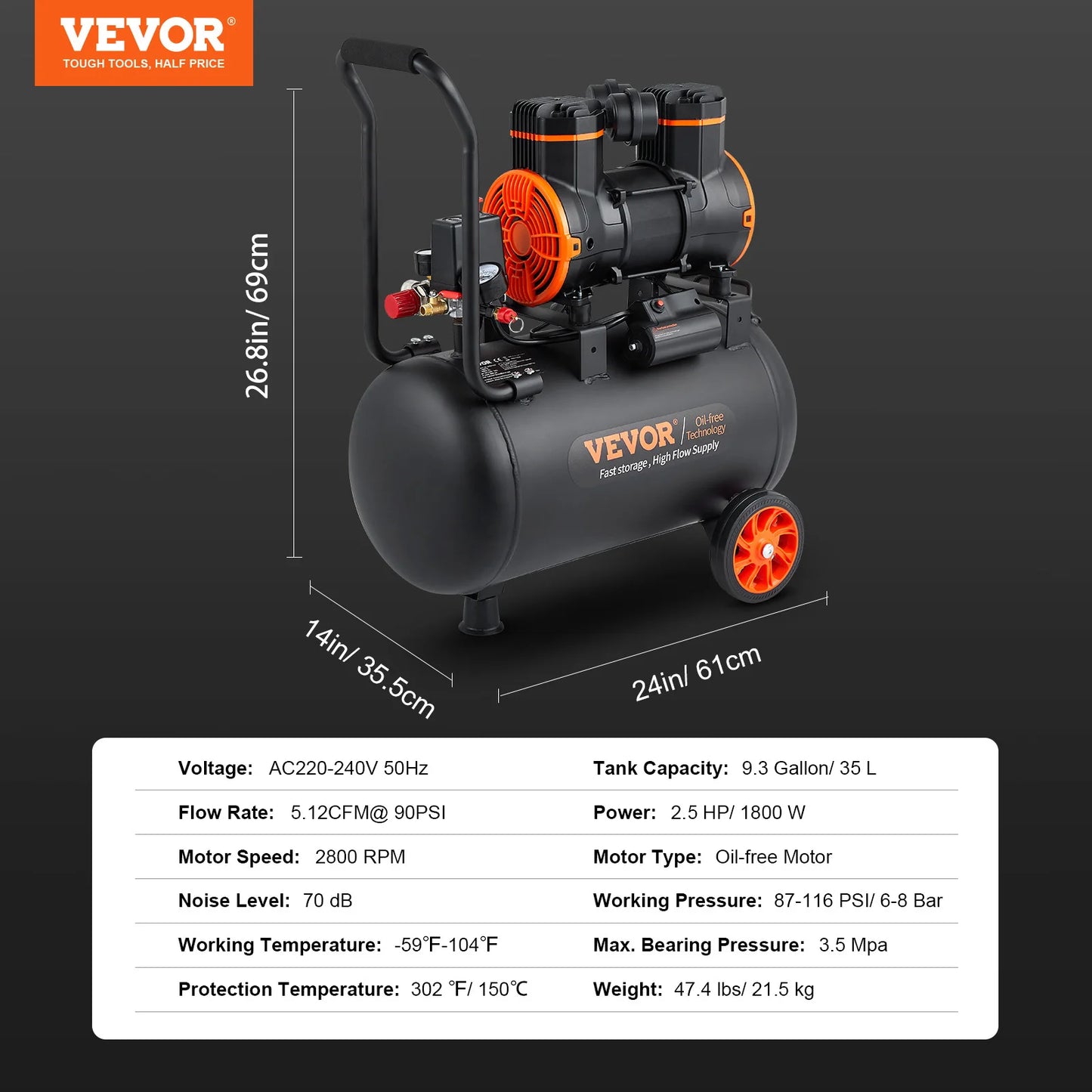 VEVOR Silent Air Compressor 900W 1450W 1800W For Home Use
