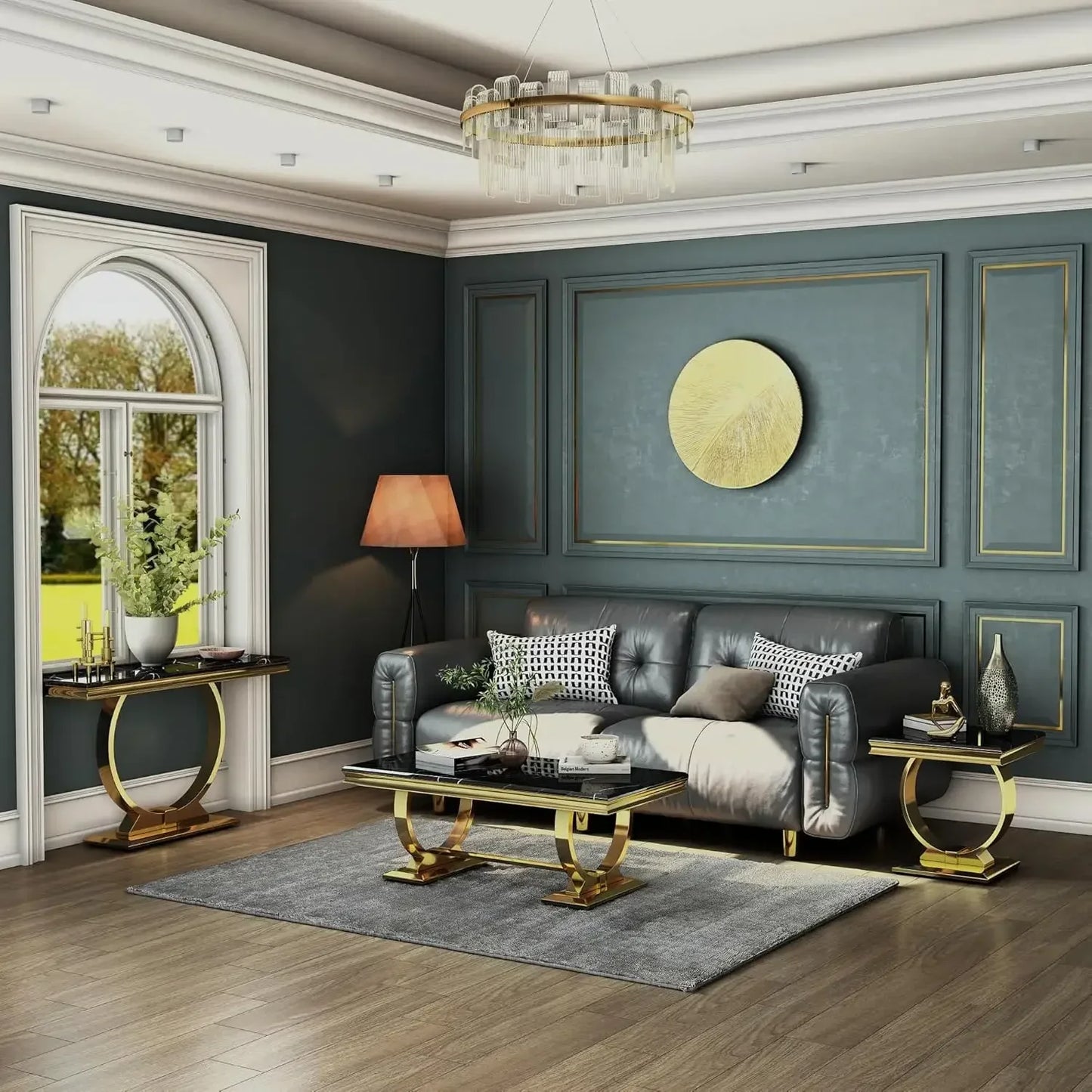 [New Arrival, Limited Stock!]Black Gold Console Table, 50" Black EntranceTable with Gold U Shaped Base, Luxury Entryway Table fo