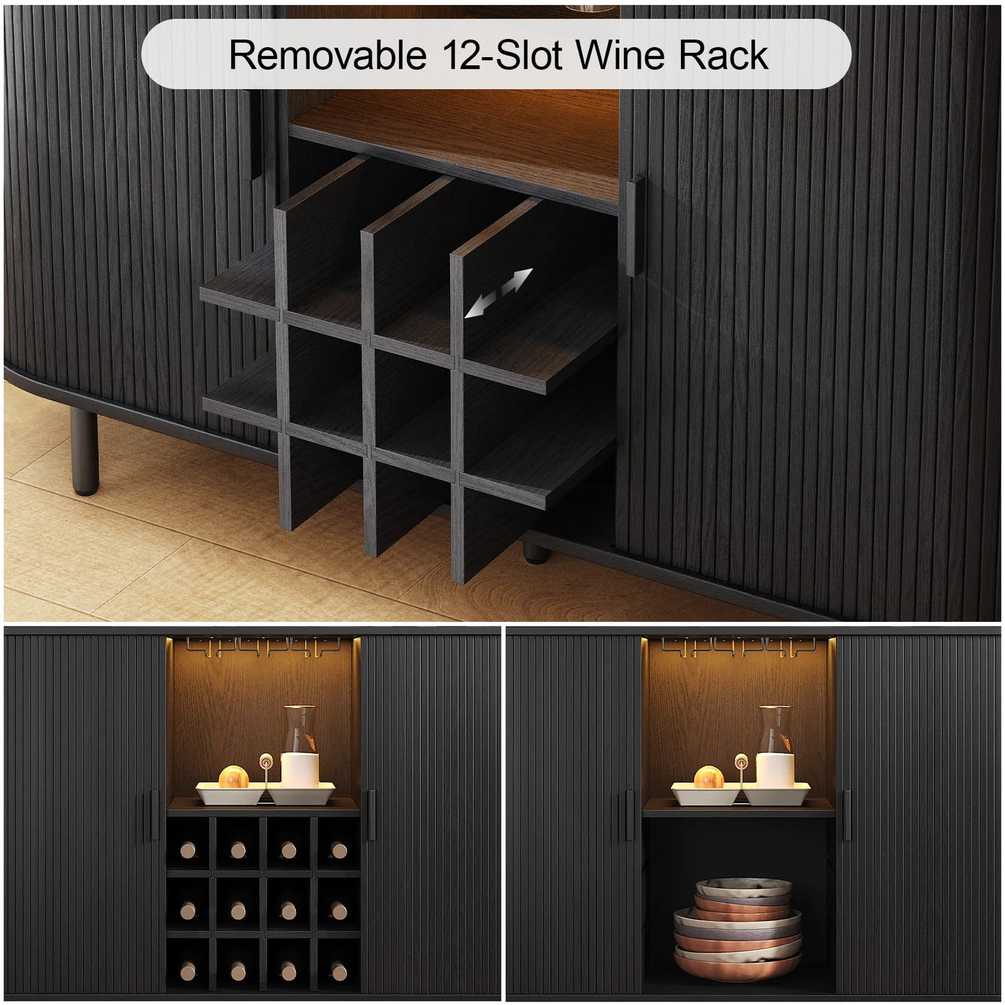 Door Style Wine Bar Cabinet With LED Lights