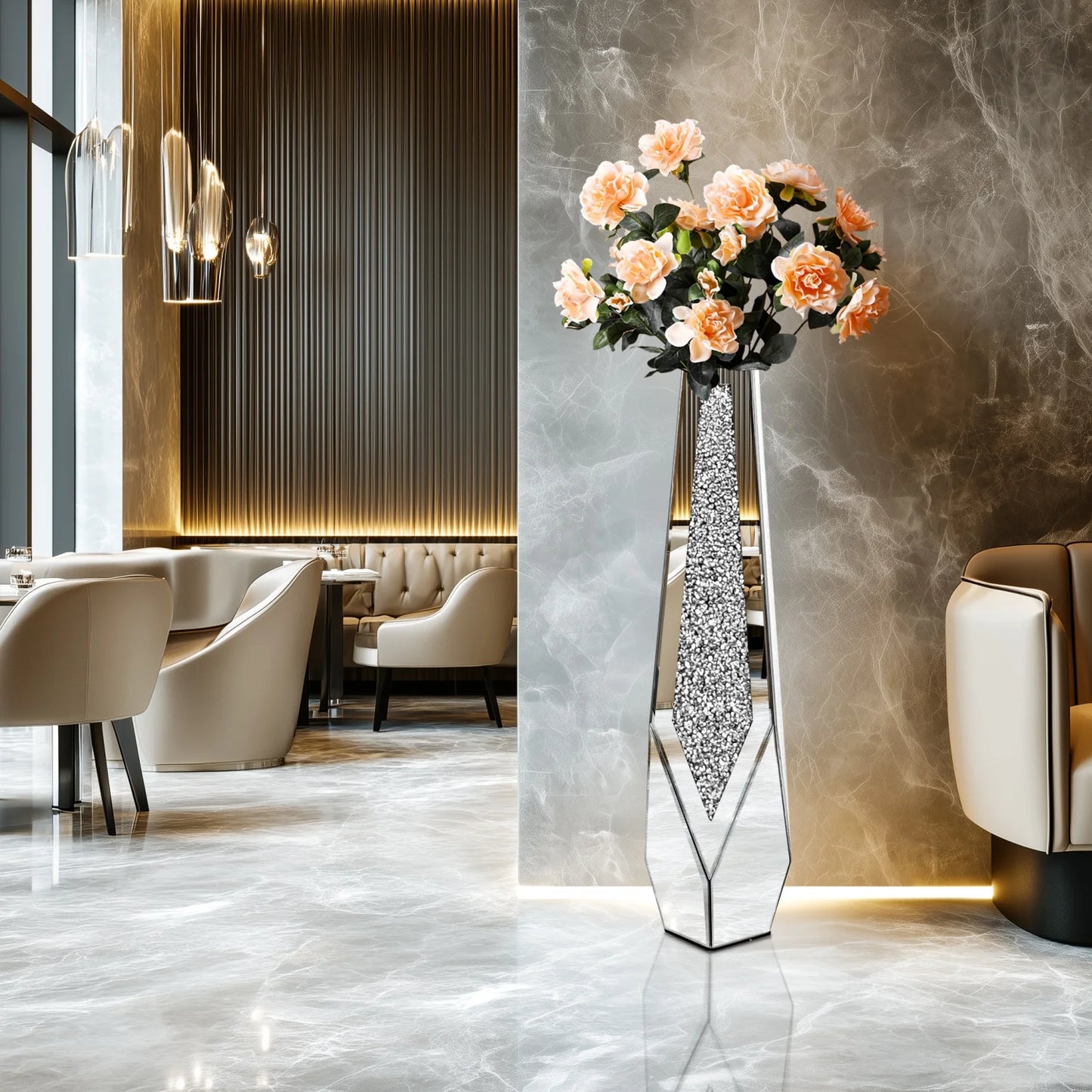 Crushed Diamond Mirrored Floor Vase For Pampas Grass