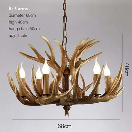 Retro Antler Chandelier Lighting Resin Deer Horn Pendant Lamp for Restaurant Living Room Hotel Shop Dining Table Hanging Lamp