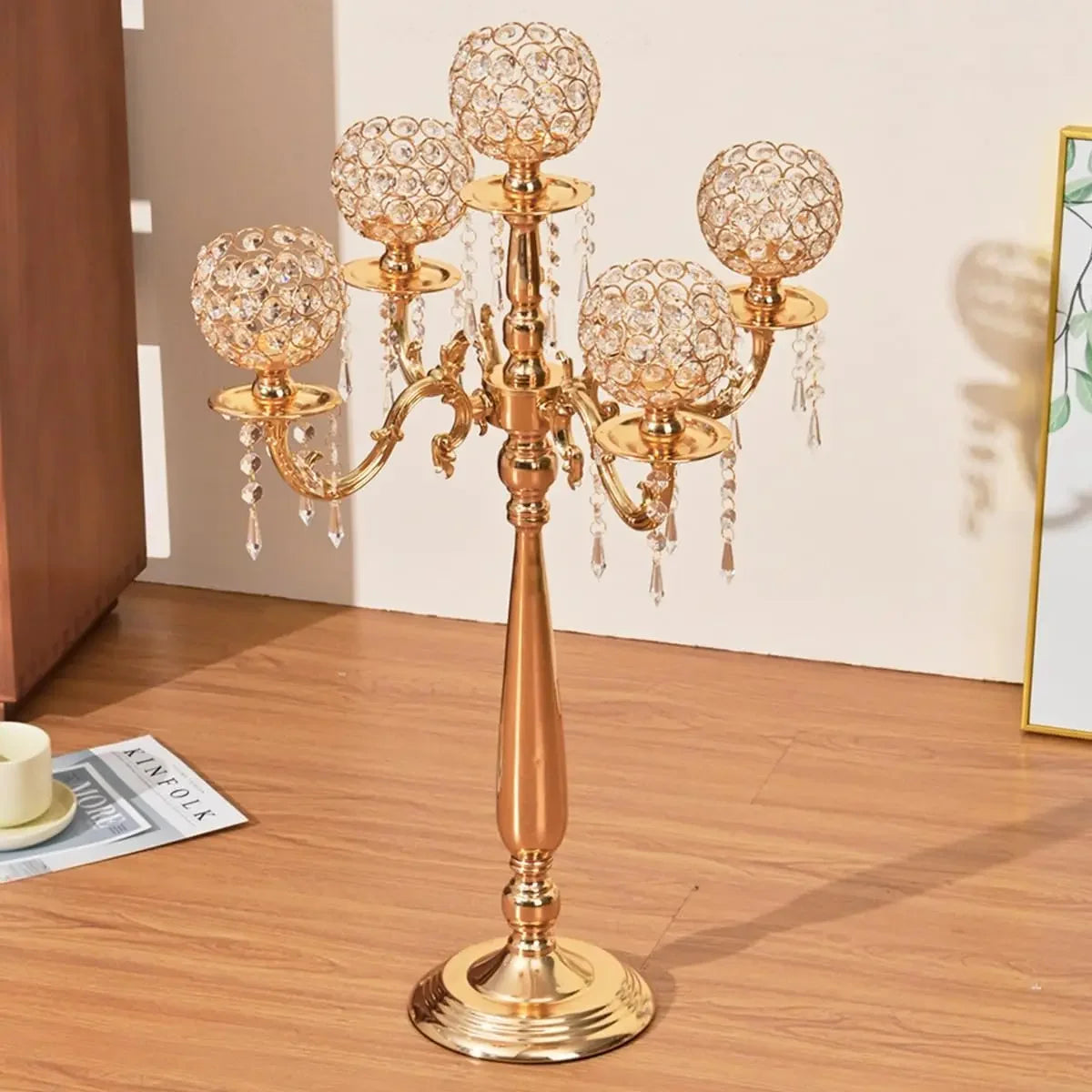High Concerned Crystal Five Arm Candelabra Chandelier Beaded Table Decor