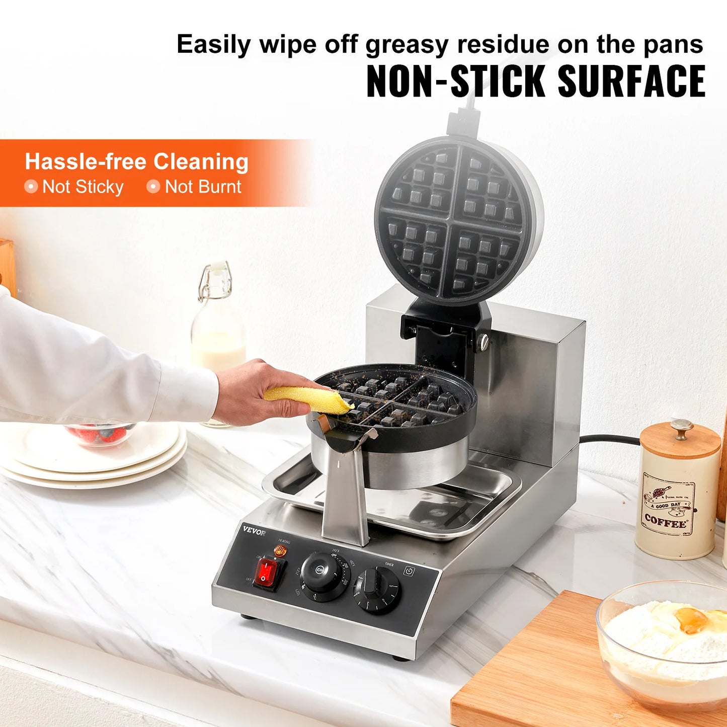 VEVOR Electric Waffle Maker Stainless Steel Nonstick