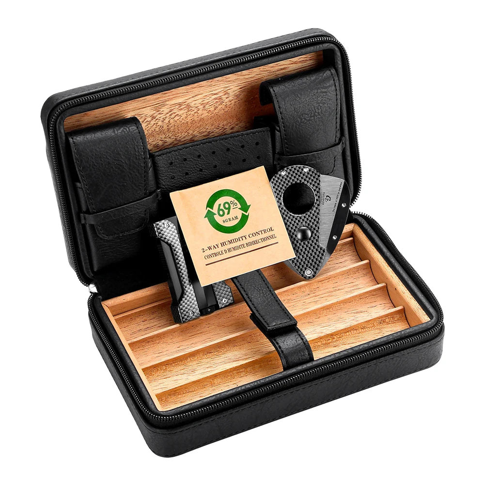 GALINER Cigar Humidor Box Travel Leather Cigar Case Cedar Wood Lined W/wo Lighter Cigar Cutter Humidity Control Pack For Humidor