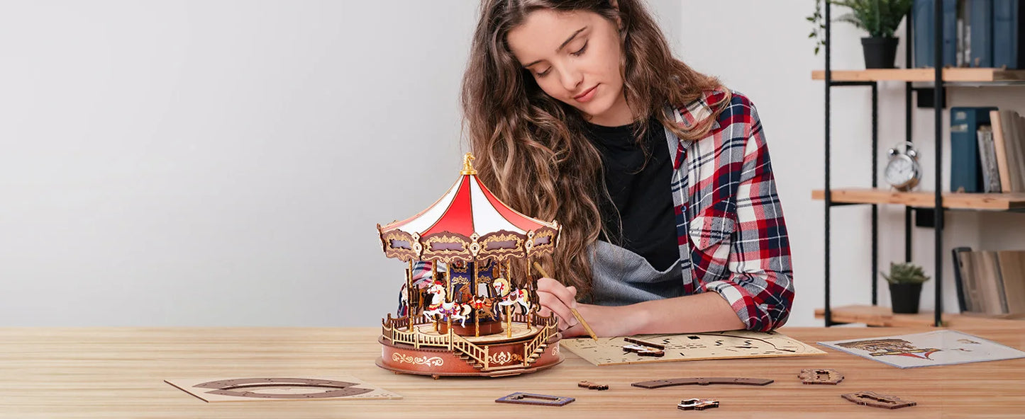 Robotime Classic Carousel Music Boxes 3D Wooden Puzzle Kit