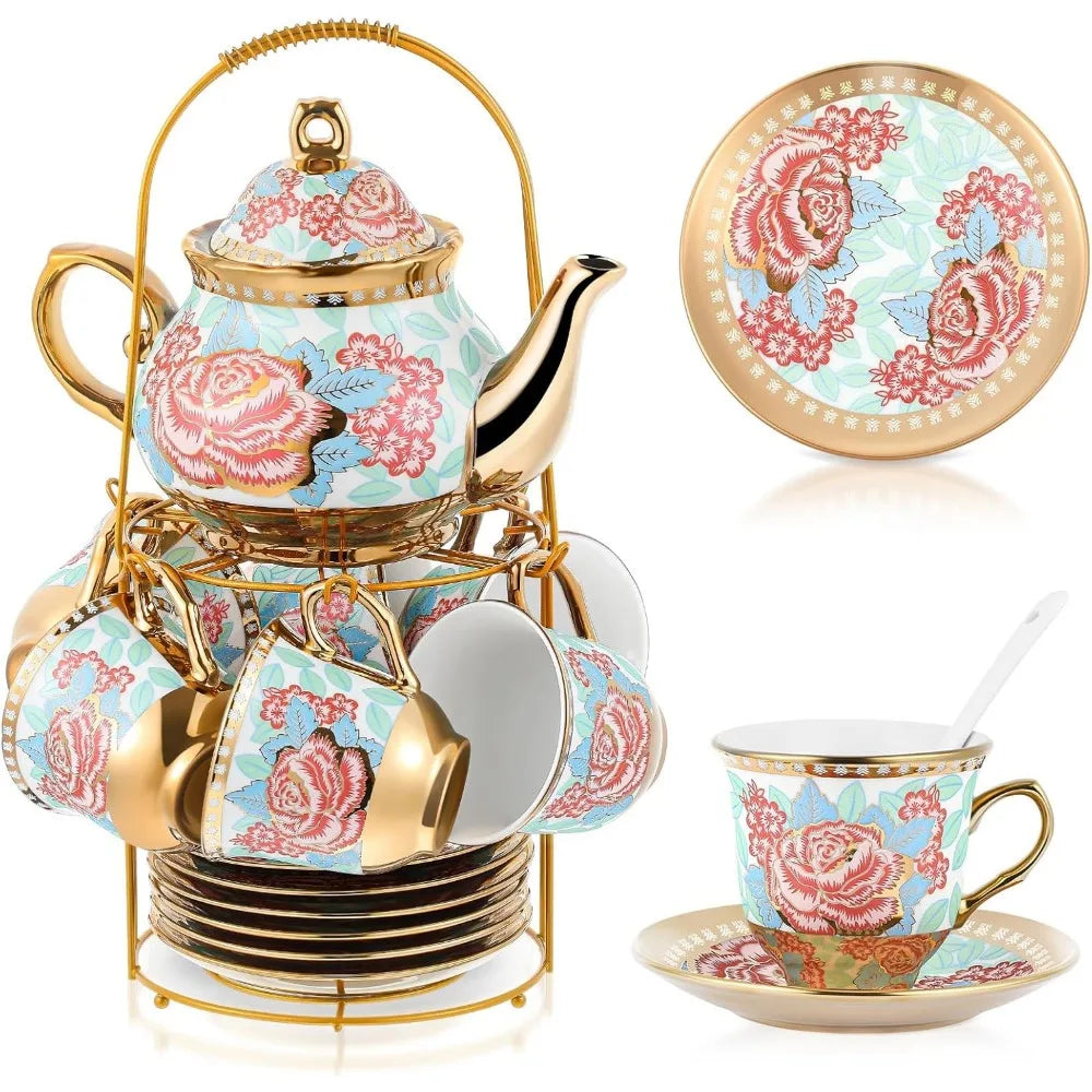 Zhejiang Porcelain European Flower Tea Set Teapot Cups