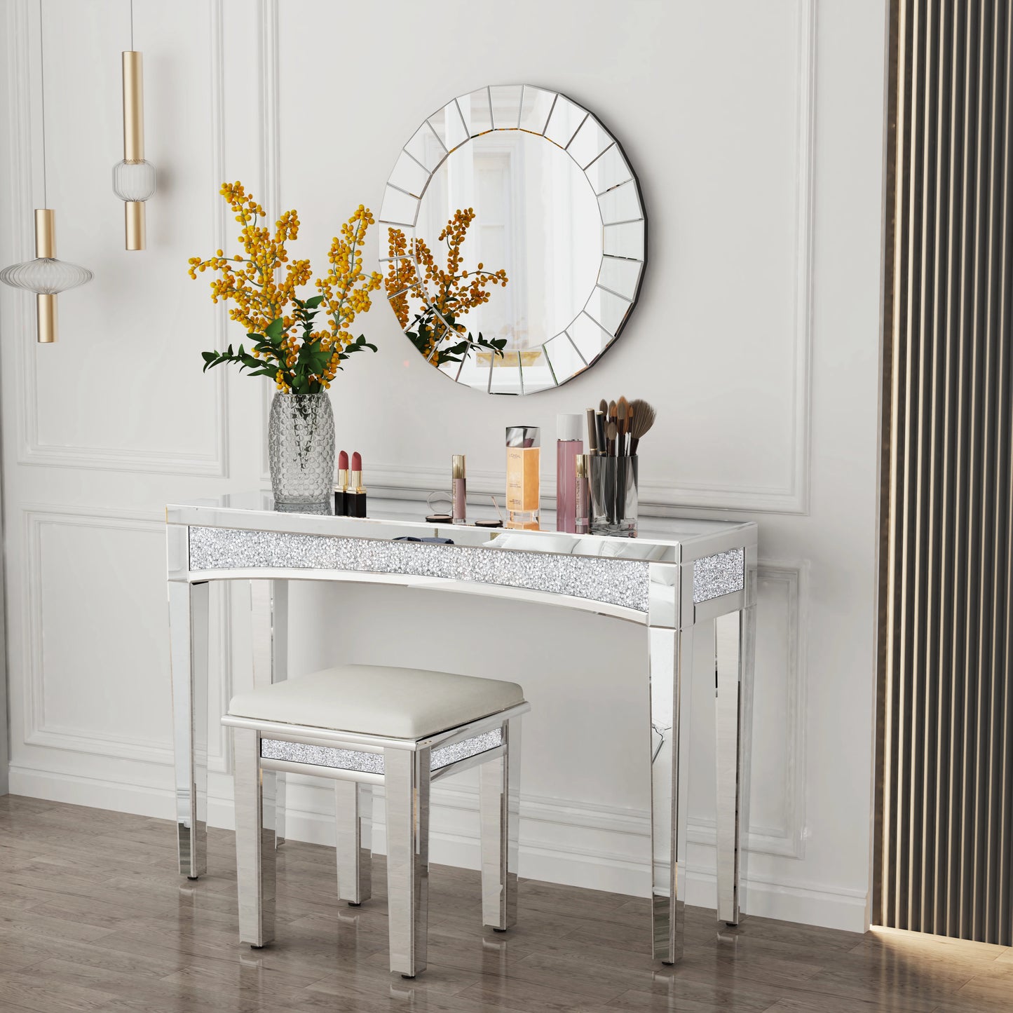 Wisfor Mirrored Console Table With Crystal Inlay For Living Room