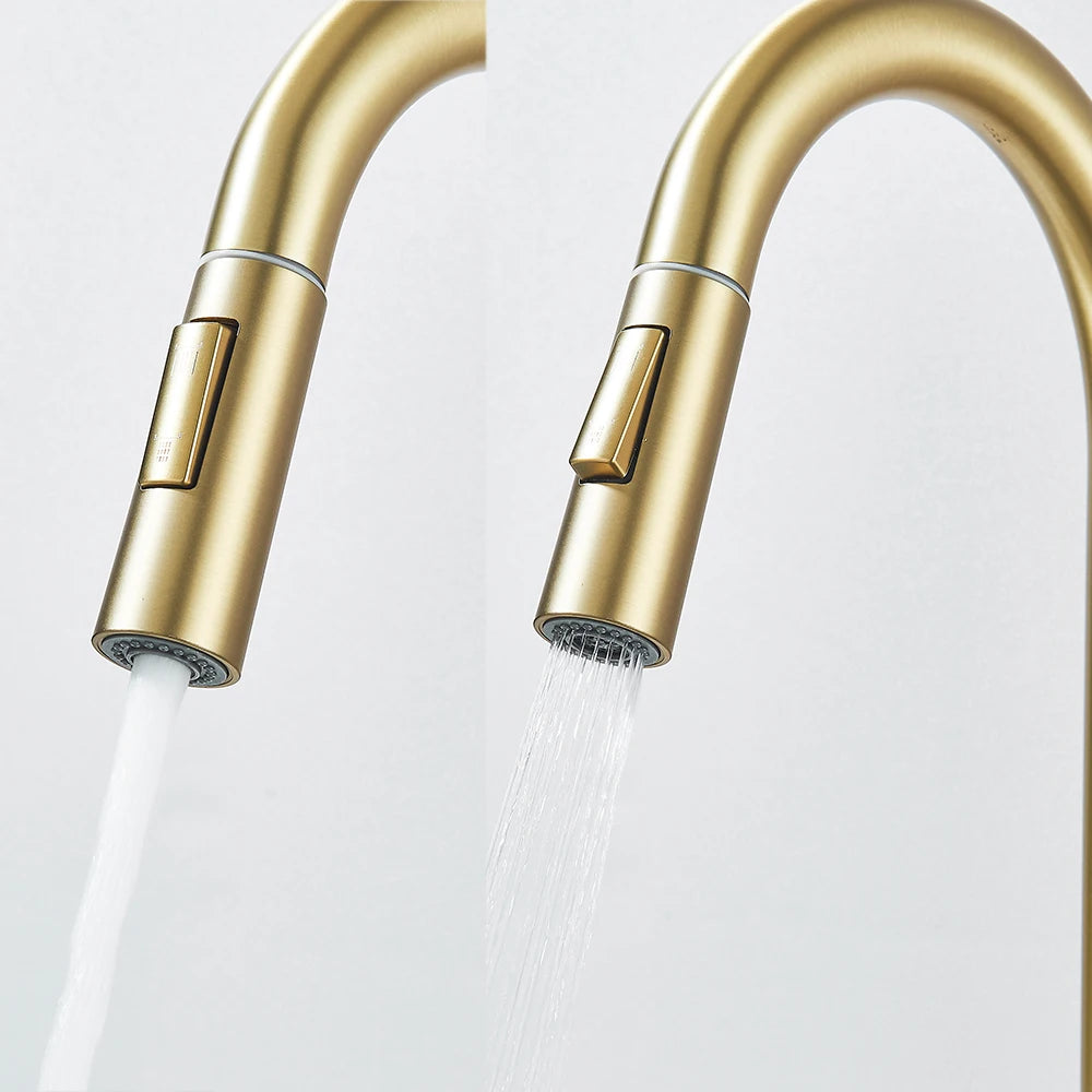 Quyanre Brushed Gold Kitchen Faucet Pull Out Sprayer