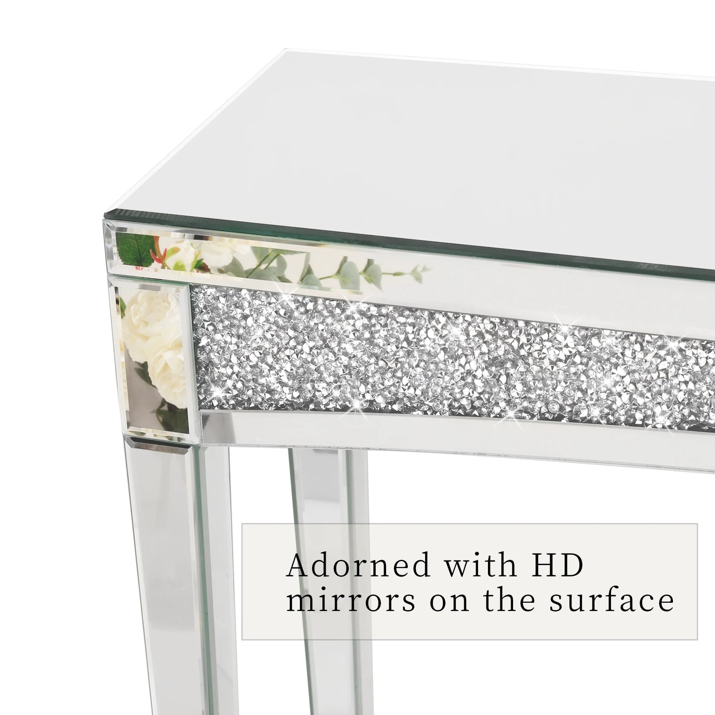 Wisfor Mirrored Console Table With Crystal Inlay For Living Room