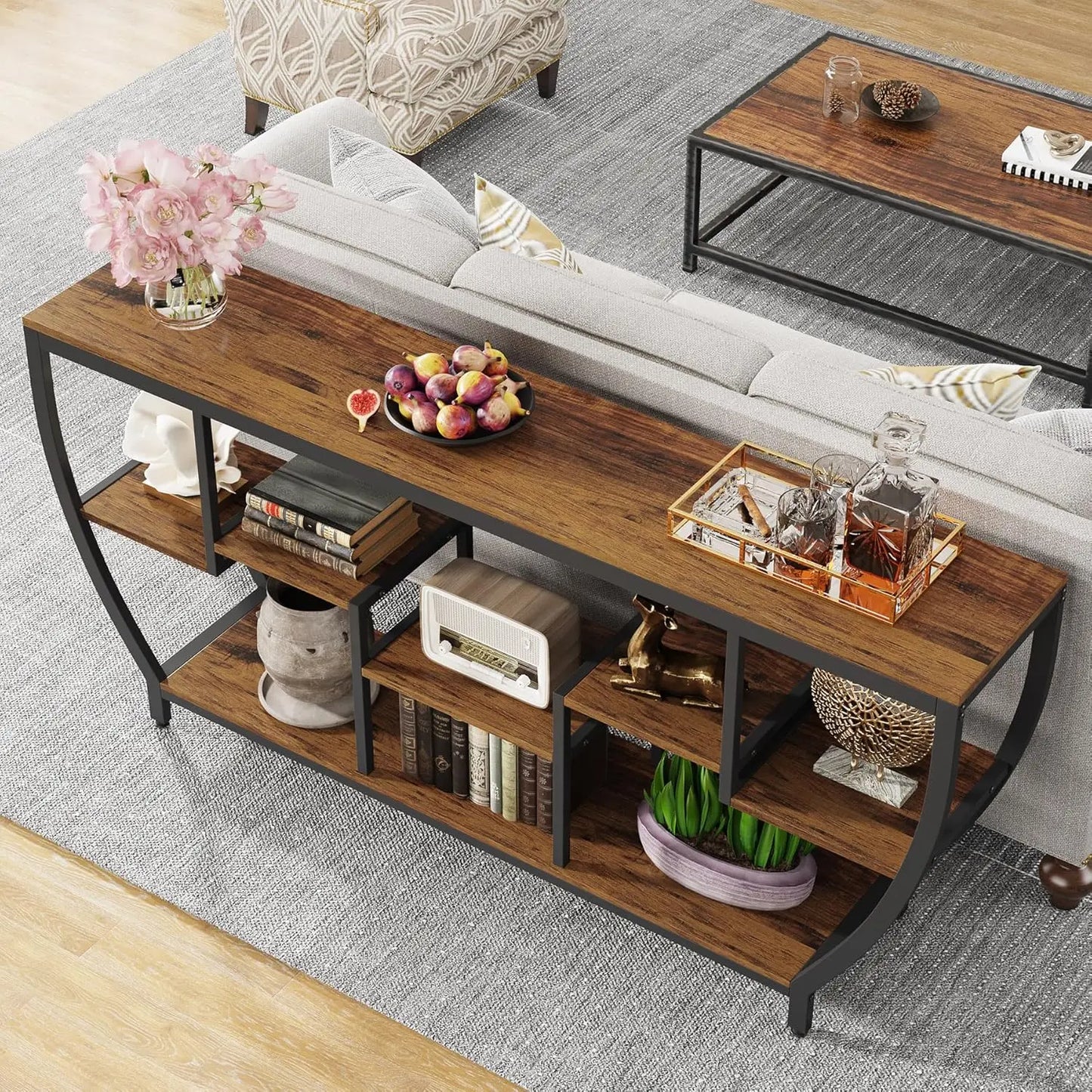 LITTLE TREE Sofa Table With Shelves And Storage Console