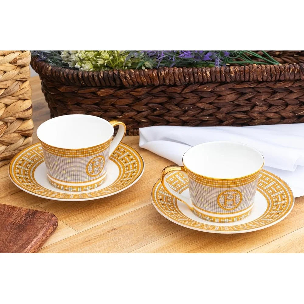 Drinkware Mosaic Porcelain Tea Set With Gold Leaf Accents