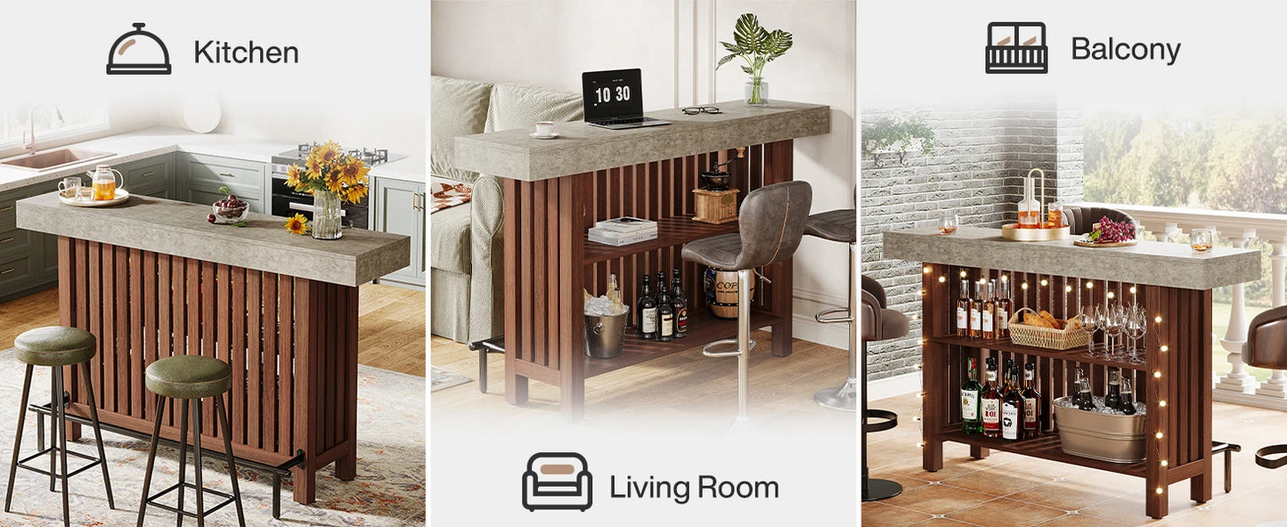 LITTLE TREE Modern Home Bar Cabinet Two-Tier Pub Table