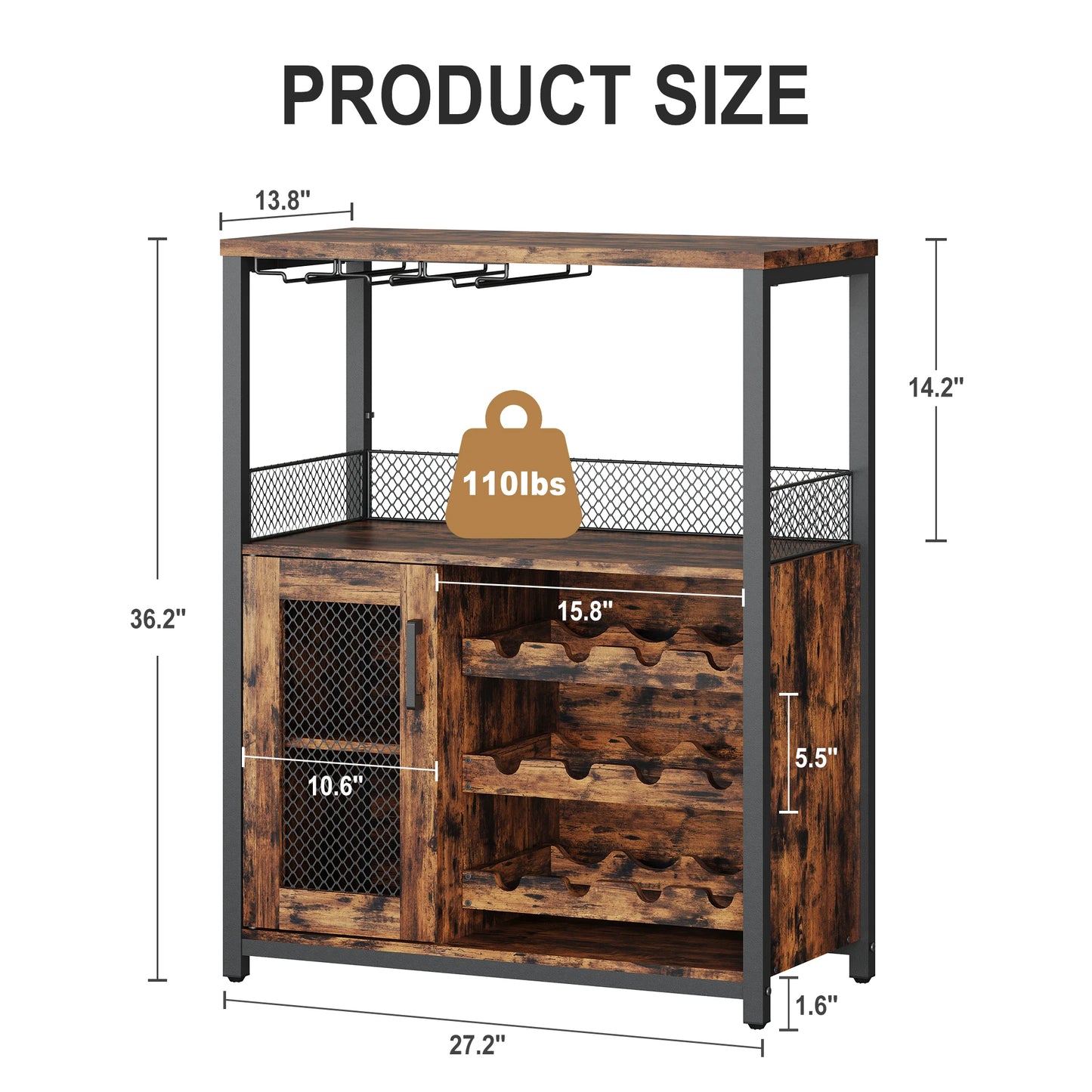 Hign-concerned Wine Bar Cabinet With LED Lights Removable Storage