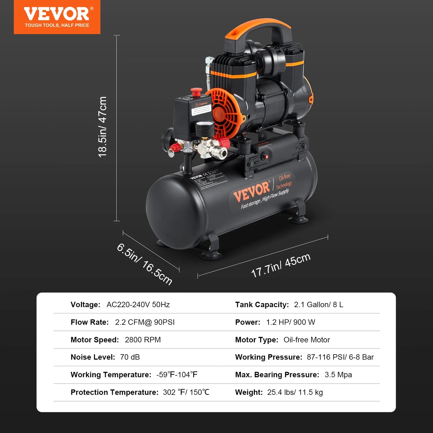 VEVOR Silent Air Compressor 900W 1450W 1800W For Home Use