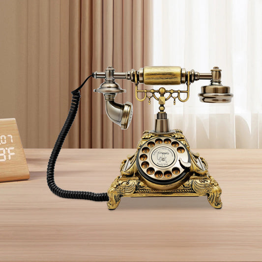 Retro Rotary Telephone with Telephone Line and Resin Base,Bronze Retro Telephone for Homes, Offices, Cafés, Star Hotels