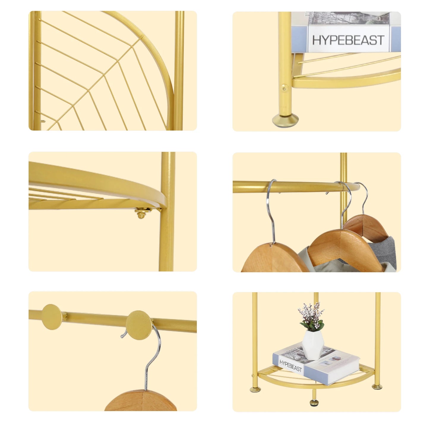 Metal Corner Coat Stand Clothes Rack with Storage Shelf Free Standing Garment Rack Hall Tree