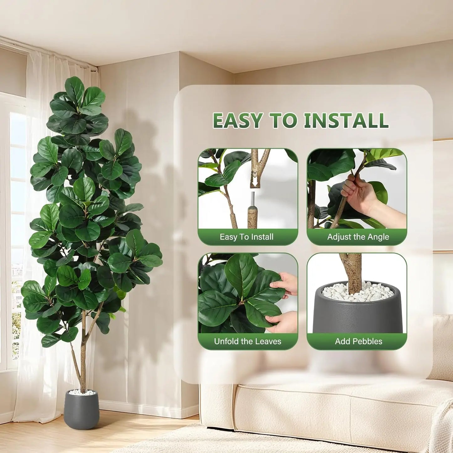 Guangdong Fiddle Leaf Fig Tree Realistic Artificial Planter