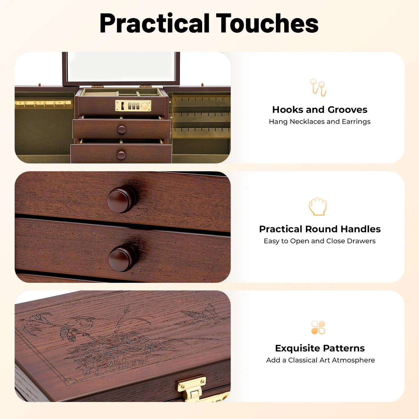 Sichuan 5 Tiers Jewelry Box Organizer With Lock And Mirror